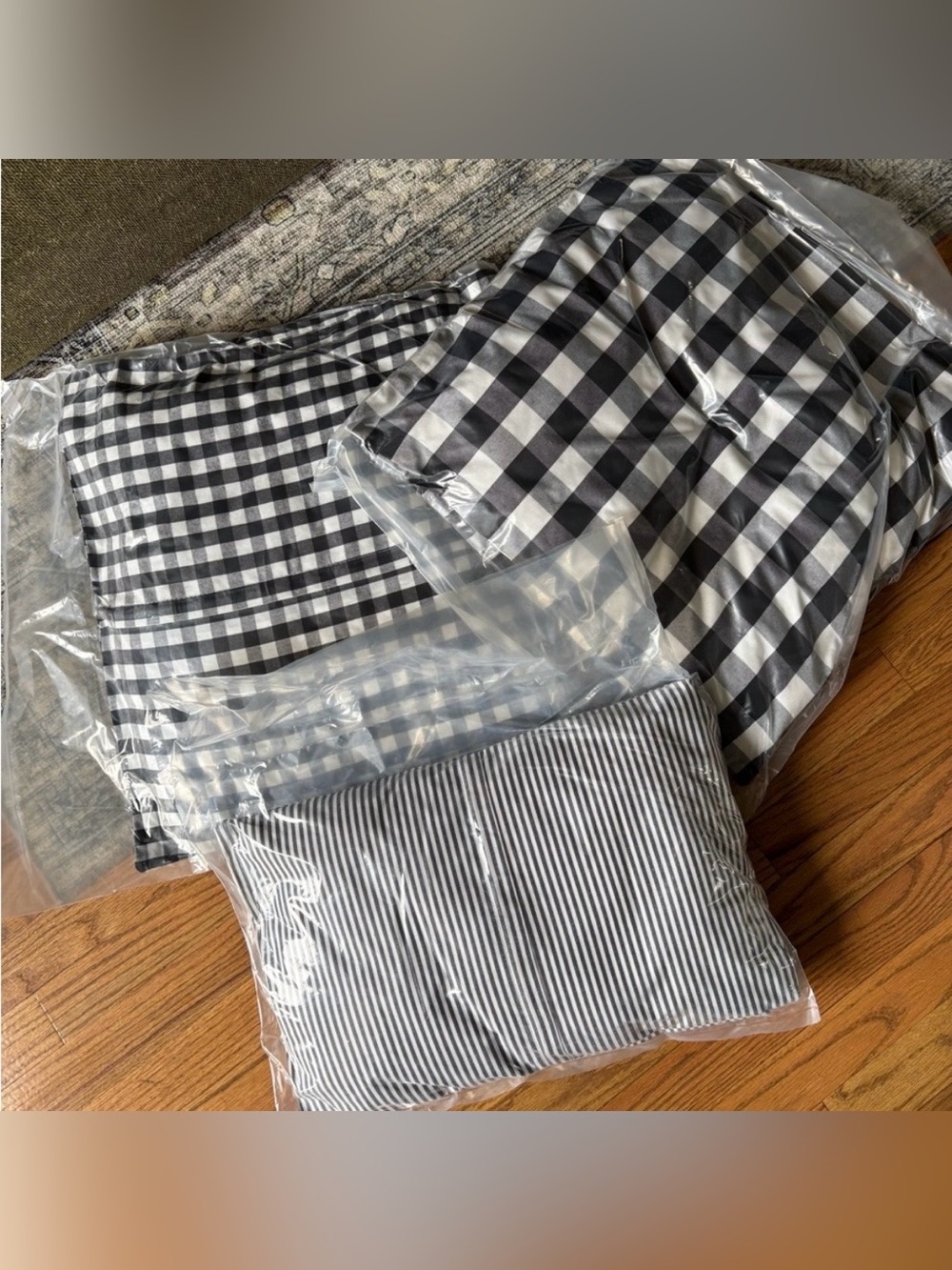 NWT gingham, striped, still in plastic set of 3 pillows